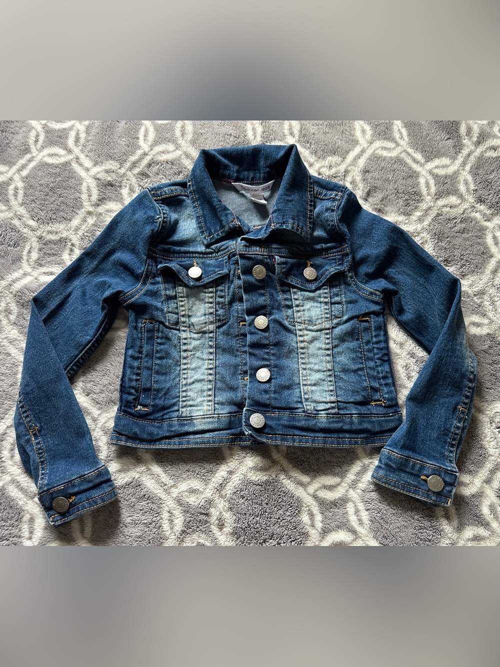 Calvin Klein Two-Tone Girls' Denim Jacket - Dark & Light Blue